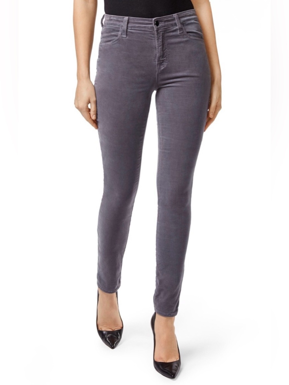 J Brand | Gray Velvet Maria High Rise Skinny Jean in Dark Filly, 26